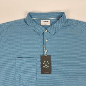 Linksoul Mens 2XL XXL Blue Gray Micro Striped Pocket Golf Polo Luxury Cotton